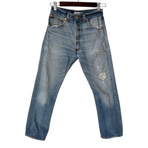 Levi's Re/Done High Waist Ankle Crop Distressed Light Wash Denim Jeans Womens 24